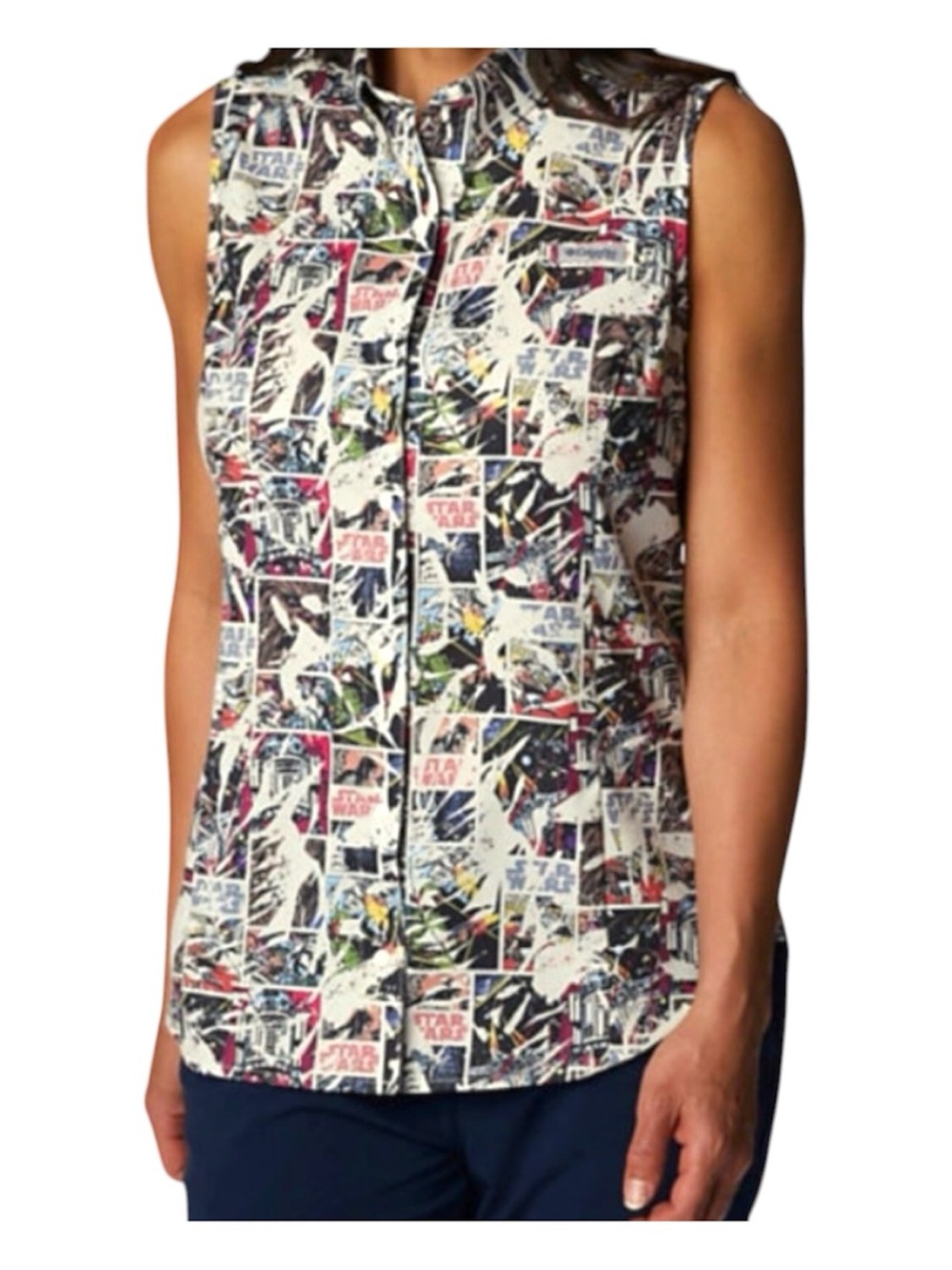 Star Wars x Columbia PFG Sleeveless Star Wars Print Button Front Top